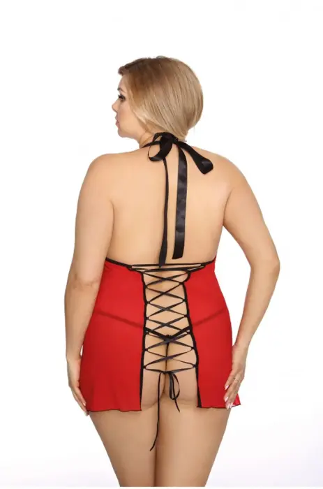 Dharma L+ (Комплект бэбидолл и стринги) – красная сетка и чёрное кружево – L Фото num