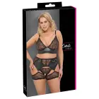 Cottelli CURVES 3-Piece Lace Bra Set with Suspenders – Black – 3XL — Photo 1