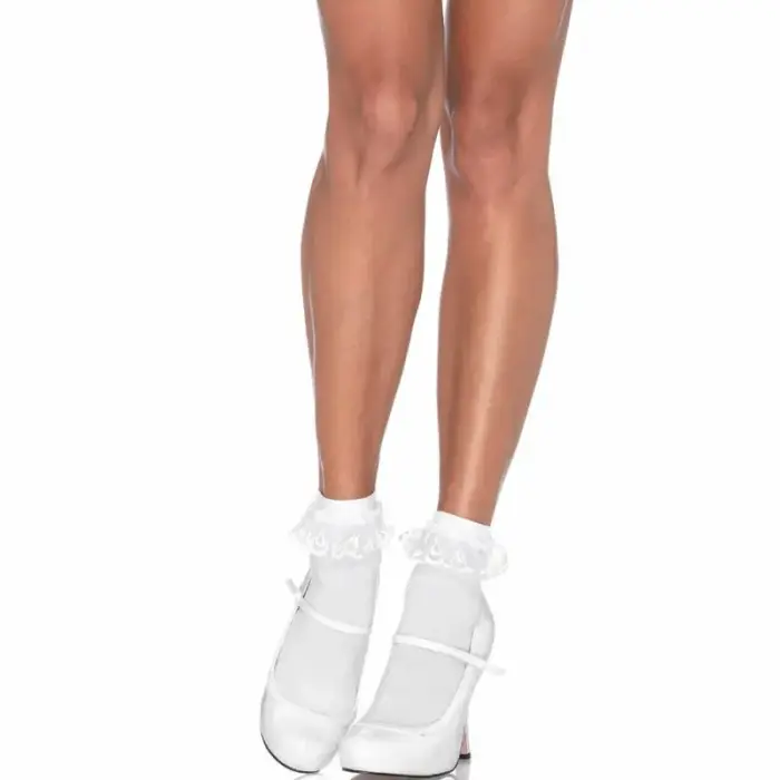Leg Avenue baltas mežģīņu volānu īsās zeķes – viens izmērs