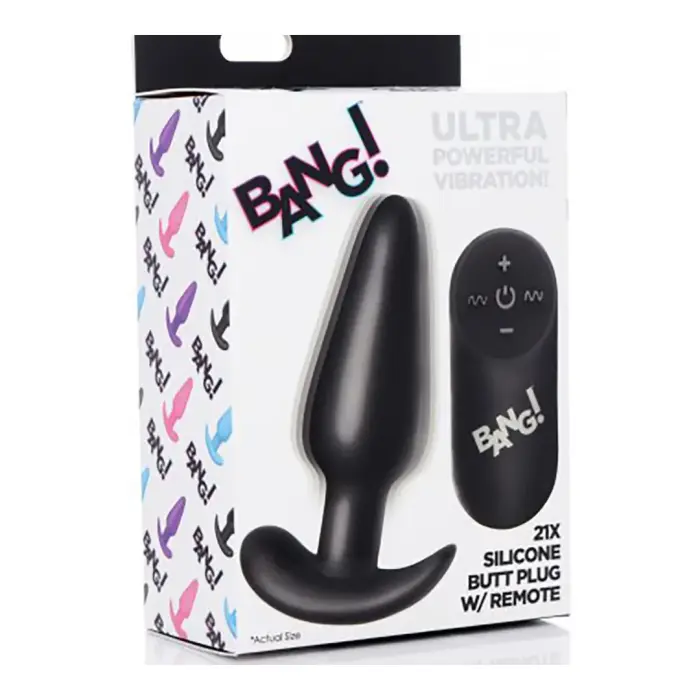 Vibrating Silicone Butt Plug with Remote Control – 18–20 cm – Black