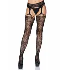 Leg Avenue Lace Stockings with Attached Garter Belt – Black – One size — Photo 1