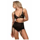 Guilty Pleasure Silhouette Suspender Belt – kõrge vöökohaga poolläbipaistev võrk-sukkpael kuldklambrite ja dekoratiivrõngaga – must – Suurus: S/M — Foto 2