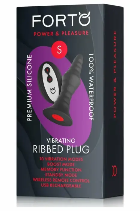 FORTO Vibrating Ribbed Plug Small – anal plug – silicone – black – remote control