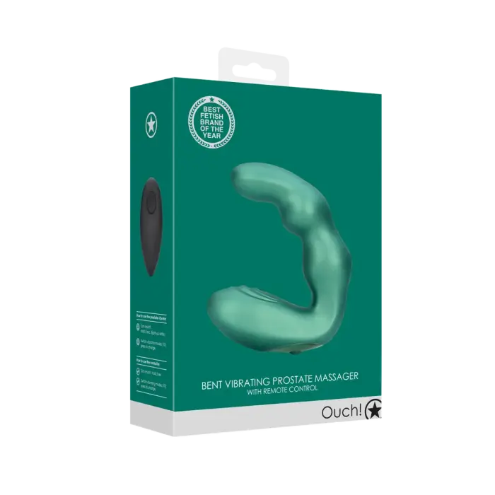 Bent Vibrating Prostate Massager with Remote Control – 10 cm (4″) – Metallic Green