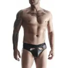 Vīriešu wet look brazīliešu biksītes ar priekšējo piekļuvi – melnas – XXL Foto 1