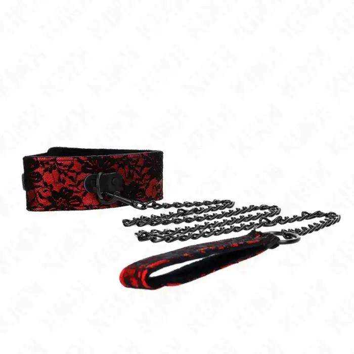 KINK Genuine Leather Lace Collar & Leash Set 105 cm – Elegant Black