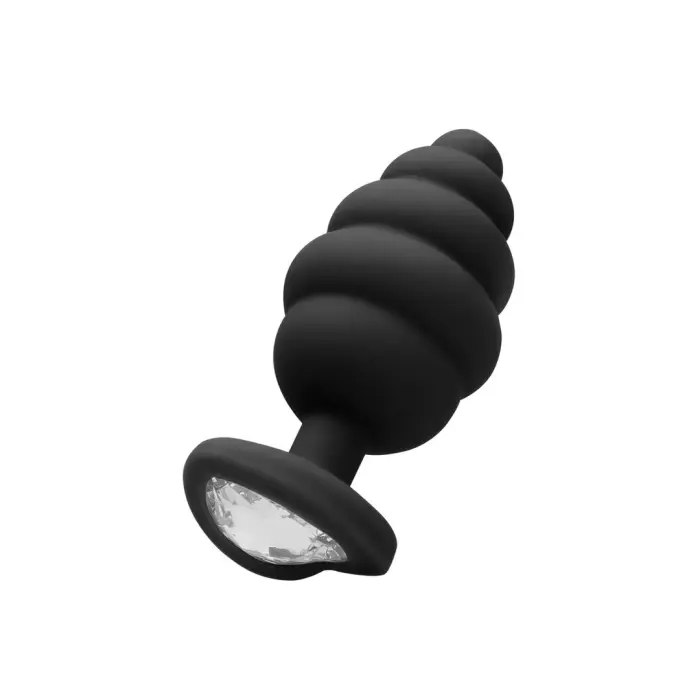 Rievots dimanta sirds anālais spraudnis – M – Melns Foto 9