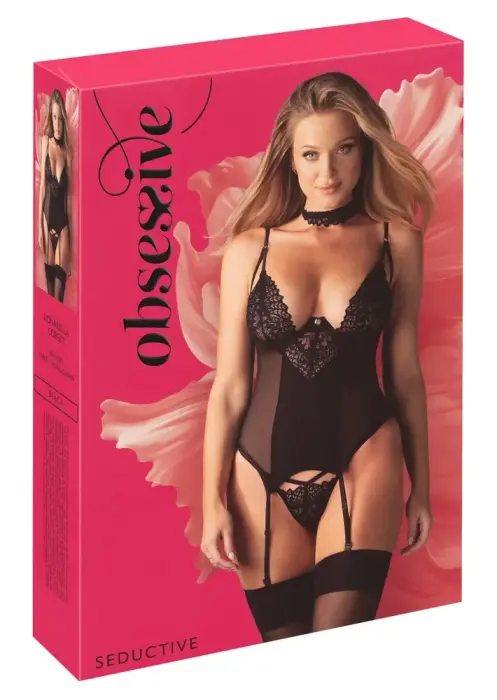 Obsessive Donarella Basque Set with Choker – Black – XS/S