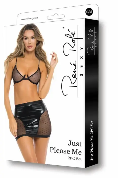 Just Please Me – 2-piece lace and faux patent leather set – black – size M/L