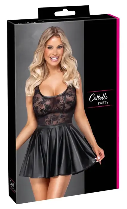 Cottelli Collection – мини-платье из кружева и матовой ткани с расклешённой юбкой – чёрное – L