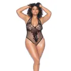 Floral Fishnet Bodysuit – Queen Size – Black — Photo 2
