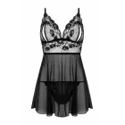 Christine Tina – nėrinių babydoll – A-sijono linija, permatoma viršutinė dalis – juodas – S/M — Nuotrauka 4