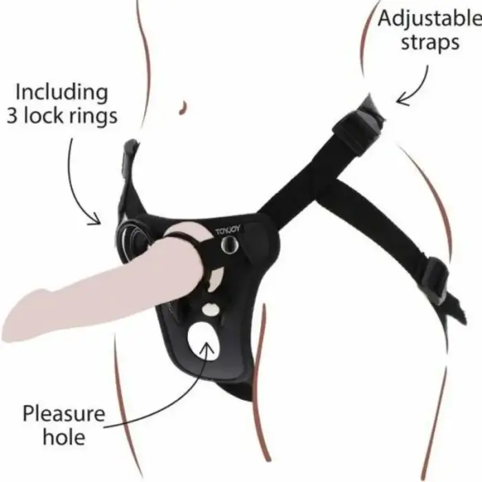 Get Real Pleasure Harness – adjustable strap-on harness with 3 silicone rings – black