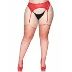 Leg Avenue сетчатые чулки с декором из страз – красные – Plus size — Фото 1
