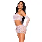 Strappy Lace Dress and Matching Gloves – White – One Size Photo