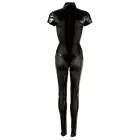 Чёрный catsuit с эффектом мокрой кожи, вставками powernet и молниями – M — Фото 9