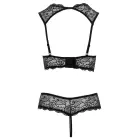 Cottelli Collection комплект с открытым бюстгальтером и кружевным декором 80B/M – чёрный — Фото 7