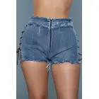 Denim šortsid "Tie Me Up" nöörimisega külgedel – mustad – L Photo