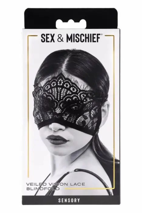 Sportsheets Sex and Mischief Veiled Vision – mežģīņu aklsaite – pusecaurspīdīga – melna