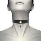 Coquette Chic Desire Vegan Leather Collar with Metal Ring – Adjustable 43 cm – Black — Photo 2