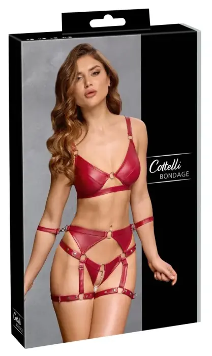Cottelli BONDAGE Red Matte Bra & Suspender Set – Red – M