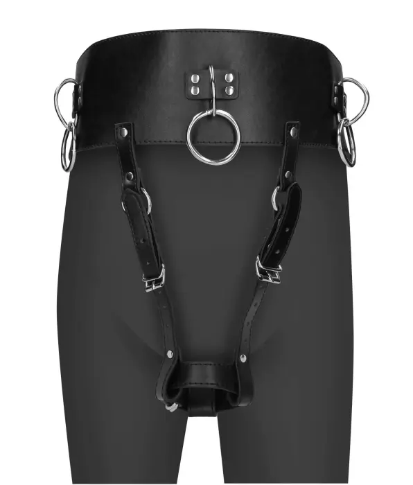 Faux Leather BDSM Belt with Vibrator Holder – Black