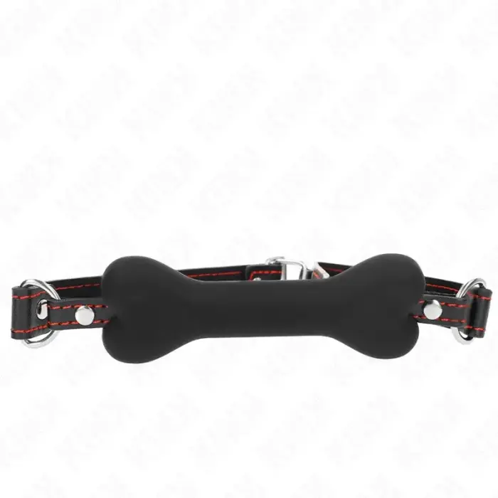 KINK Black Bone Silicone Gag 12 cm – Adjustable Vegan Leather Strap