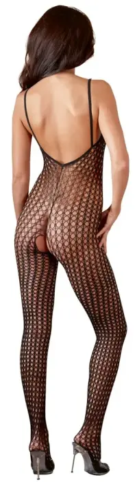 Tīkliņa catsuit ar atvērtu starpkāju – melns – M/L Foto 3