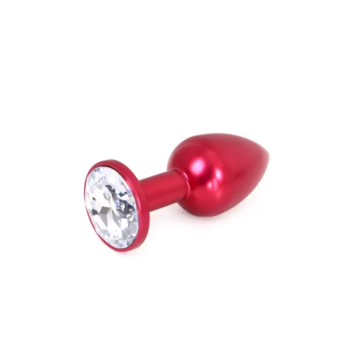 Aluminum Buttplug Red with Clear Gem – 7 cm