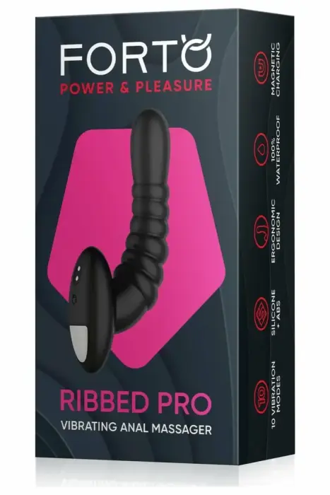 FORTO Ribbed Pro – вибрирующий анальный массажёр – чёрный – 10 режимов – водонепроницаемый – силикон + ABS