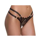Cottelli Lingerie Eyelash Lace String with Rhinestone Rings and Open Crotch – Black – M/L — Photo 3
