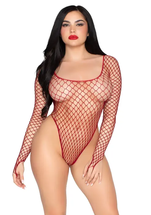 High-Cut Industrial Net Bodysuit – Red – One Size