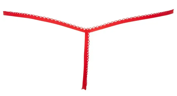 Sarkani samta stringi ar satīna lencītēm – S/L Foto 5