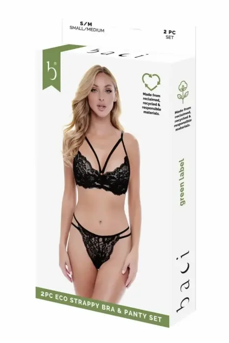 Baci ECO Strappy Bra and Panty Set – Black – S/M