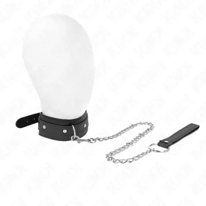 KINK Adjustable Collar with Leash 65cm – Black, 38-49cm, Metal Ring