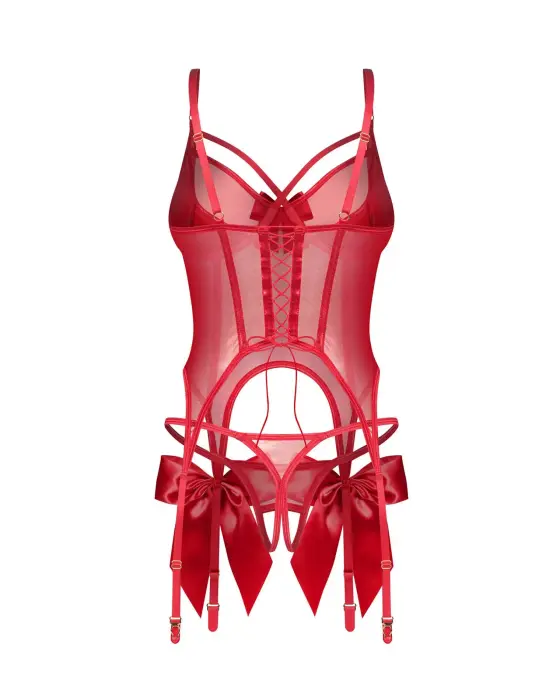 Gifty Red прозрачный корсет и открытые стринги – красный – 2XL/3XL