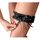 Mežģīņu zeķturis ar satīna bantīti – melns – One Size Foto 3