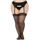 Plus Sheer Thigh High Stockings with Lace Band – Black – One Size — Photo 3