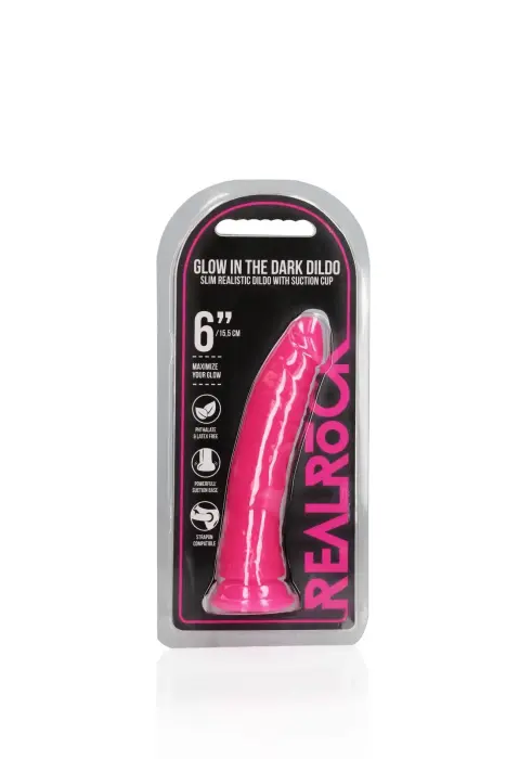 Slim realistiškas dildo su siurbtuku – 15.5 cm (6″) – šviečiantis tamsoje Photo