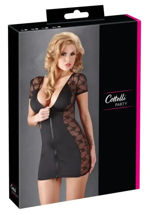 Cottelli Collection чёрное платье на молнии с кружевом – M