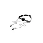Silicone Ball Gag with Nipple Clamps – Black — Photo 4