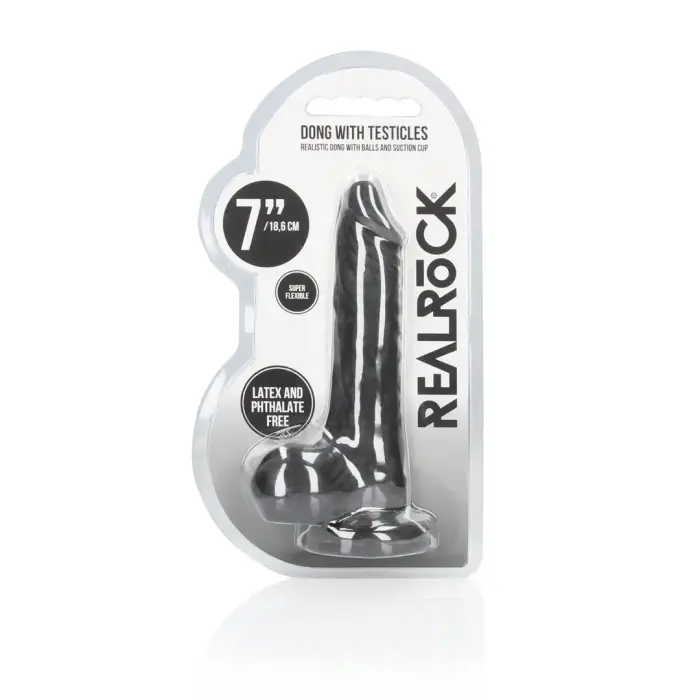 Reālistisks dildo ar sēkliniekiem – 17 cm (7″) – Melns