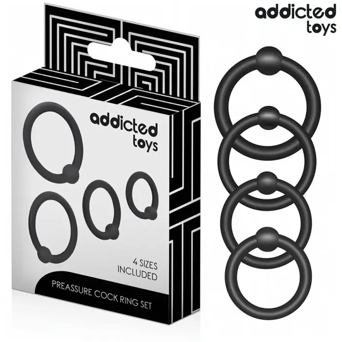 Addicted Toys silikoonist reguleeritavate survevõrude komplekt – 4 suurust, must