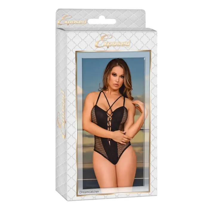 Magic Silk Exposed Click Cross Bodysuit – Black – L/XL