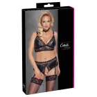 Cottelli CURVES Bra & Suspender Briefs 4XL with Removable Chains, Matte & Lace – Black – 4 XL — Photo 1