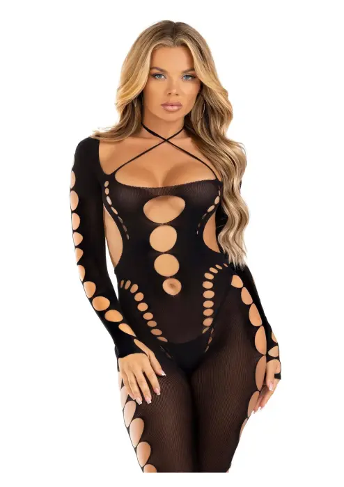 Leg Avenue непрозрачное боди с вырезами и открытой стопой – чёрное – One Size