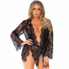 Leg Avenue ziedu mežģīņu bodija un halāta komplekts – melns – M — Foto 2