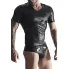 Men's Wet Look V-Neck T-Shirt with Breast Access – Black – L — Photo 1