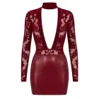 Noir Handmade – divdaļīga izskata mini kleita ar flokētu powernet augšdaļu un čokeru – bordo – XL — Foto 10