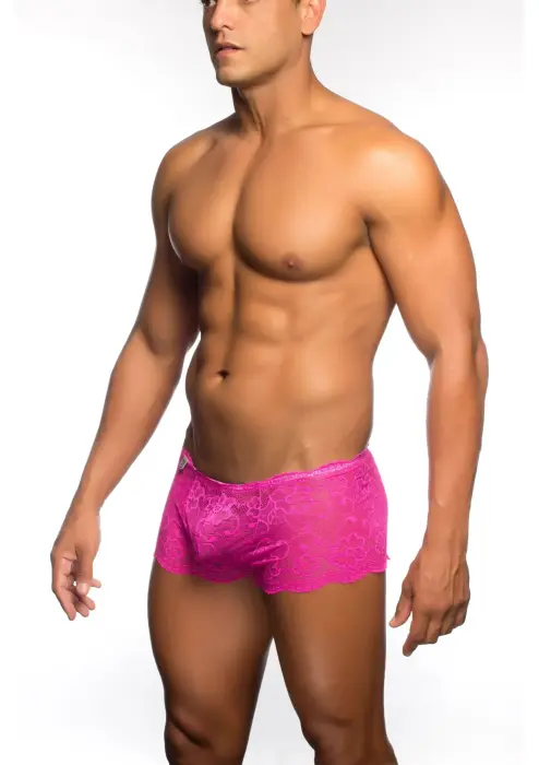 MOB Eroticwear Rose Lace Boy Short – Pink – L/XL